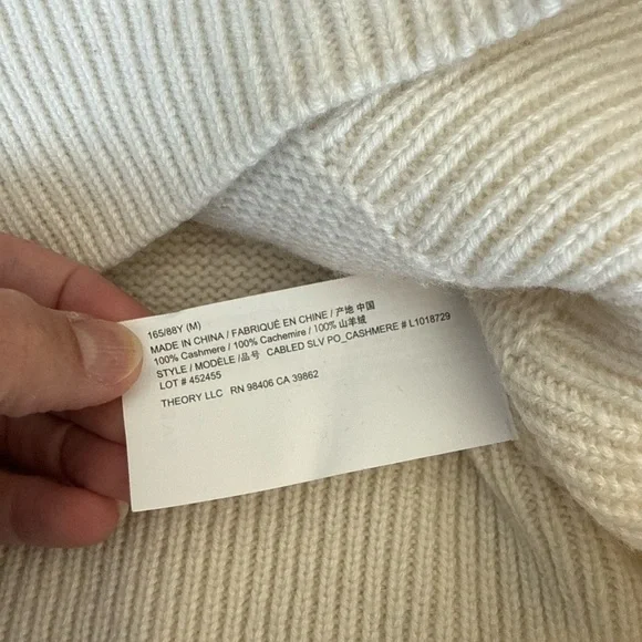 Theory 100% Cashmere Textured Sleeve Turtleneck Sweater – Ivory, Women’s M - Picture 5 of 10